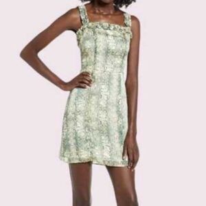 Anthropologie 4SI3NNA Green Cream Snake Print Chiffon Sleeveless Mini Dress Sz S